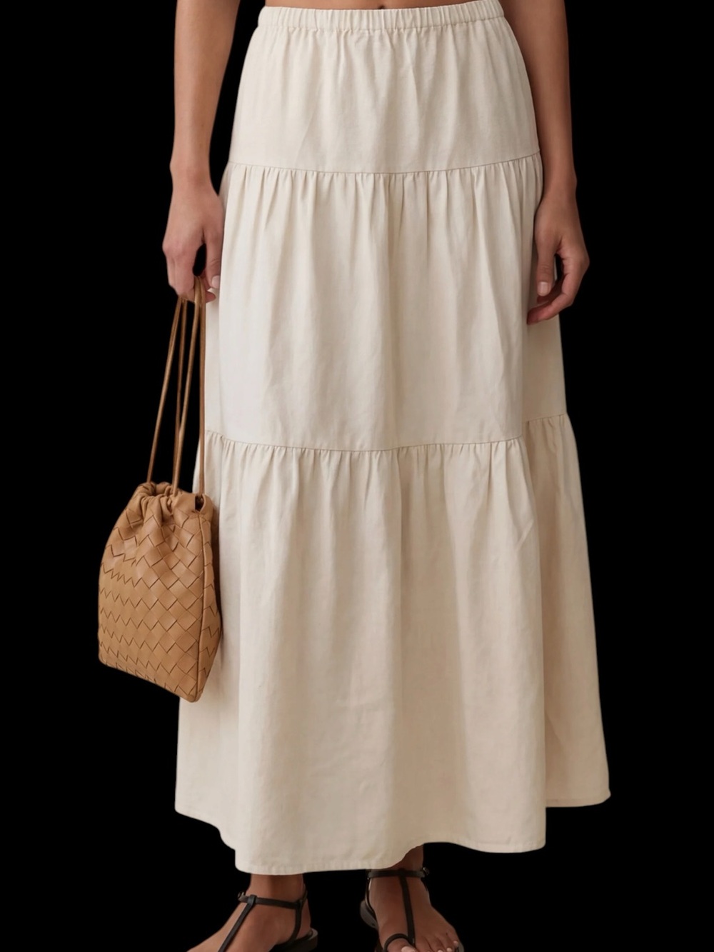Few Moda X Maddie Prior Hull Madalyn Maxi Skirt Cream Tiered Lightweight Boho